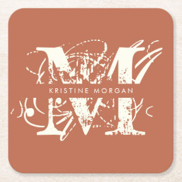 Porta-copo De Papel Quadrado Denominação do monograma de tipografia chic terrac