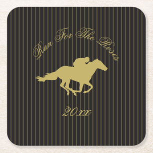 Porta-copo De Papel Quadrado Derby Equestre Moderno de Corrida de Cavalos Preto