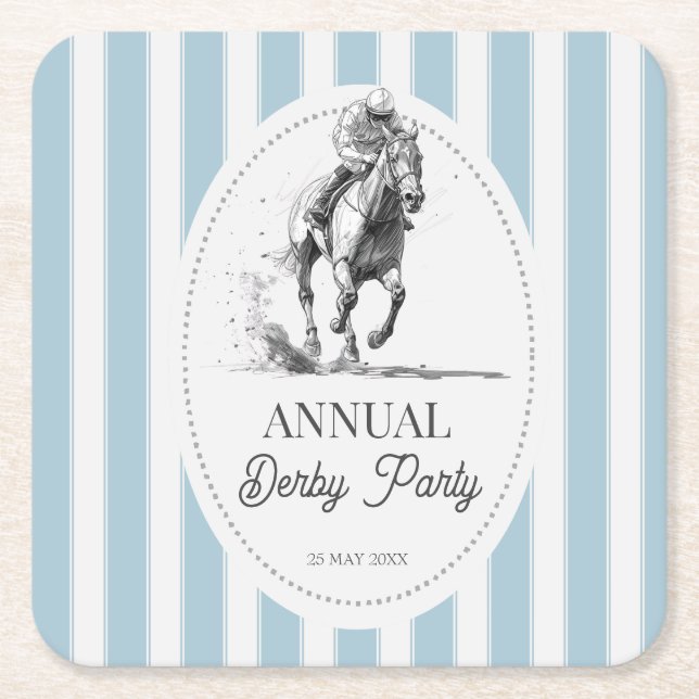 Porta-copo De Papel Quadrado Derby horse racing party retro stripes monogrammed (Frente)
