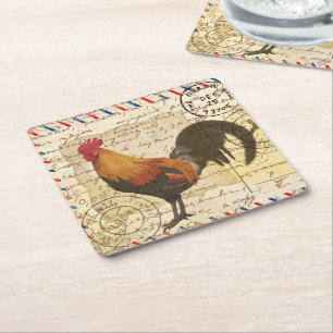 Porta-copo De Papel Quadrado Desacoplar Vintage Ephemera Fazenda Barn Rooster