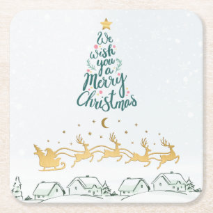 Porta-copo De Papel Quadrado Desejamos a você uma tipografia de árvore de Natal