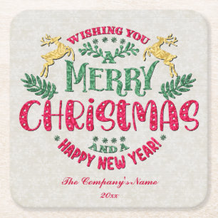 Porta-copo De Papel Quadrado Desejando um Feliz Natal e um Feliz Ano Novo