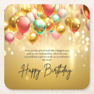 Porta-copo De Papel Quadrado Desejos de Aniversário Dourado