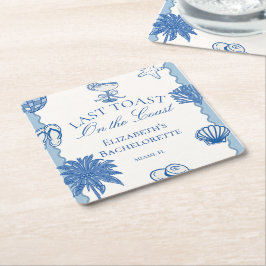 Porta-copo De Papel Quadrado Desenho à Mão Último Brinde na Costa Bachelorette