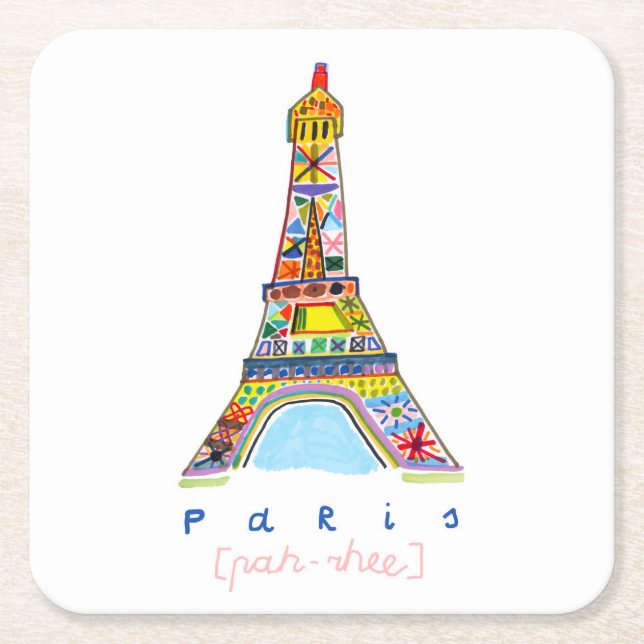 Porta-copo De Papel Quadrado Desenho da ponta de feltro de Paris (Frente)