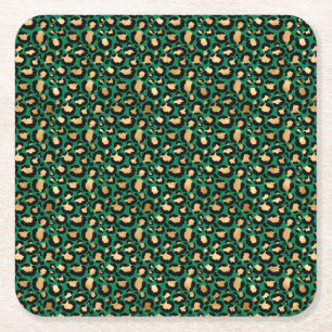 Porta-copo De Papel Quadrado Desenho da Série Safari Esmeralda e Ouro 3