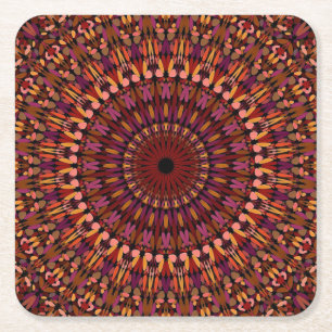 Porta-copo De Papel Quadrado Desenho de Mandala Marrom Floral