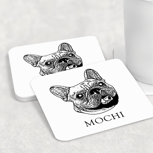 Porta-copo De Papel Quadrado Desenho de Mão Personalizado do Cão-Bulldog Francê (Criador carregado)