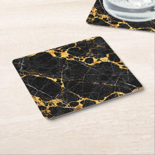 Porta-copo De Papel Quadrado Desenho de Mármore Nero Portoro Luxo Dourado Preto