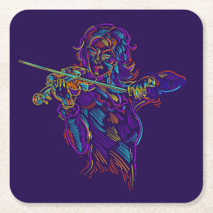 Porta-copo De Papel Quadrado Desenho de Neon Abstrato do Jogador de Violino