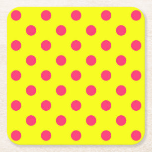Porta-copo De Papel Quadrado Desenho de padrão de bolinhas cor-de-rosa em amare