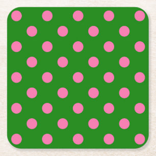 Porta-copo De Papel Quadrado Desenho de padrão de bolinhas rosa sobre verde