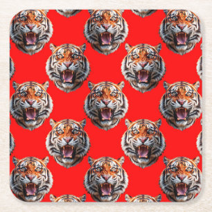 Porta-copo De Papel Quadrado Desenho de padrão de cabeça de tigre vermelho