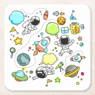 Porta-copo De Papel Quadrado Desenho em Segundo Plano da Cartoon Espacial Infan