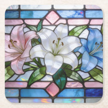 Desenho Floral de Lírio de Vidro Corado Elegante e