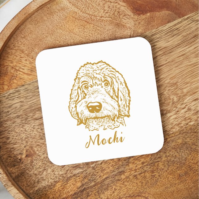 Porta-copo De Papel Quadrado Desenho Mão Personalizado do Cão Labradoodle (Criador carregado)