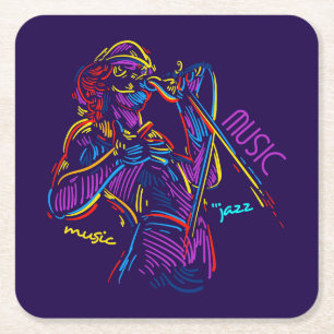 Porta-copo De Papel Quadrado Desenho Neon Abstrato de Música Jazz