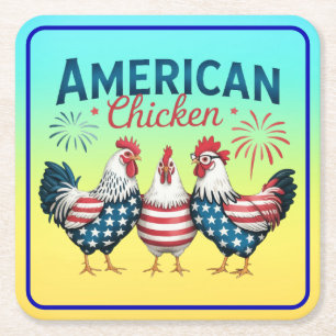 Porta-copo De Papel Quadrado Desenho Patriótico Americano de Frango de 4 de Jul