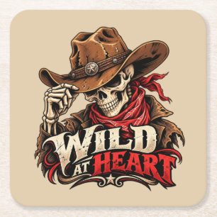 Porta-copo De Papel Quadrado Desenho Western de Cowboy Esqueleto Alma Selvagem