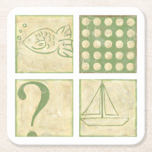 Porta-copo De Papel Quadrado Desenhos de blocos de madeira de peixes de Charikl