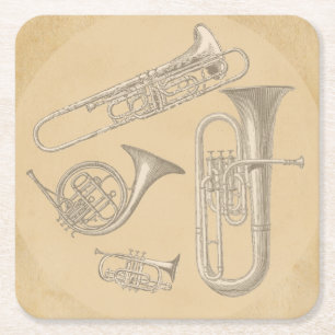 Porta-copo De Papel Quadrado Desenhos do vintage dos instrumentos de bronze