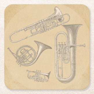 Porta-copo De Papel Quadrado Desenhos do vintage dos instrumentos de bronze
