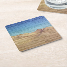 Porta-copo De Papel Quadrado Desert Sand Dunes Beautiful Blue Sky On Wood Grain