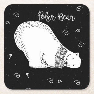 Porta-copo De Papel Quadrado Design bonito do urso polar em preto e branco