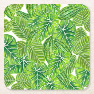 Porta-copo De Papel Quadrado Design das folhas tropicais aquáticas