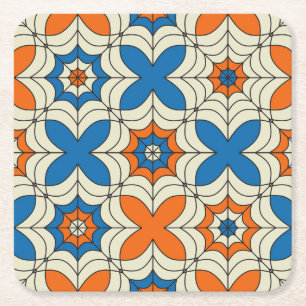 Porta-copo De Papel Quadrado Design de aranha Abstrato azul e laranja
