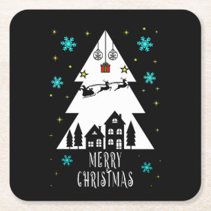 Porta-copo De Papel Quadrado Design de árvore de Natal com trenó