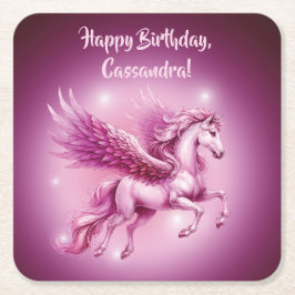 Porta-copo De Papel Quadrado Design de Birthday Pink Pegasus Fantasy