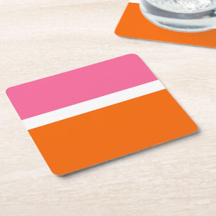 Porta-copo De Papel Quadrado Design de Bloco de Cor Laranja Branco Cor Simples