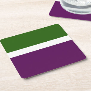 Porta-copo De Papel Quadrado Design de Bloco de Cor Púrpura, Branco Verde