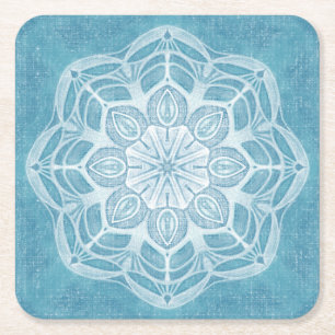 Porta-copo De Papel Quadrado Design de boho azul moderno, branco e turquesa azu