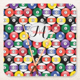 Porta-copo De Papel Quadrado Design de Bola de Piscina Billiard Monograma