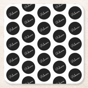 Porta-copo De Papel Quadrado Design de bolinhas preto e branco retrô-moderno