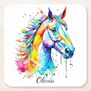 Porta-copo De Papel Quadrado Design de cabeça de cavalo de coloração aquosa col