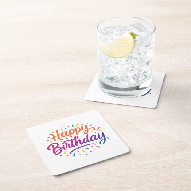 Porta-copo De Papel Quadrado Design de Caligrafia de Aniversário Elegante (Insitu)