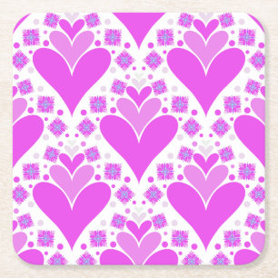 Porta-copo De Papel Quadrado Design de coração moderno e fofo em rosa e branco