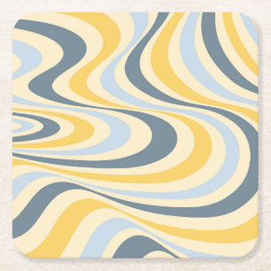 Porta-copo De Papel Quadrado Design de espiral abstrato amarelo e azul