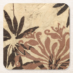 Porta-copo De Papel Quadrado Design de Estêncil Floral com Folhas de Tawny