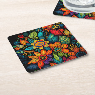 PORTA-COPO DE PAPEL QUADRADO DESIGN DE FLORES DE PONTO PERSONALIZADOS