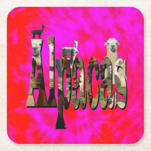 Porta-copo De Papel Quadrado Design De Logotipo Alpaca Vermelho E Rosa,