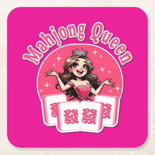 Porta-copo De Papel Quadrado Design de Mesa Rainha Americana de Mahjong Coroa R