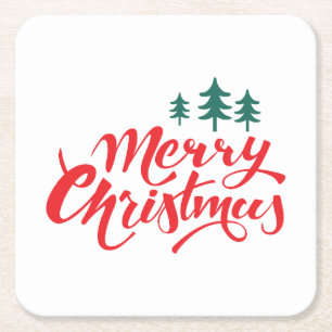 Porta-copo De Papel Quadrado Design de Natal com árvores