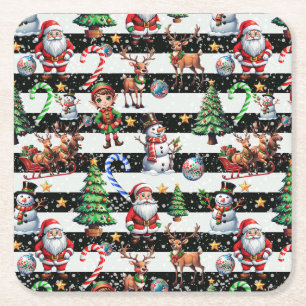 Porta-copo De Papel Quadrado Design de Padrão de Bandeiras de Natal Decorativas