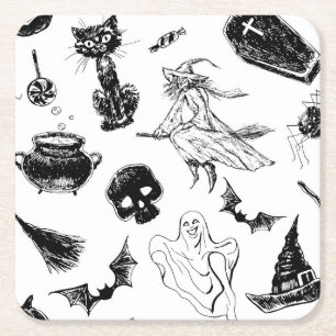 Porta-copo De Papel Quadrado Design de padrão de Halloween