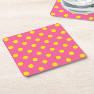 Porta-copo De Papel Quadrado Design de Padrão do Bolinhas Amarelo a Rosa
