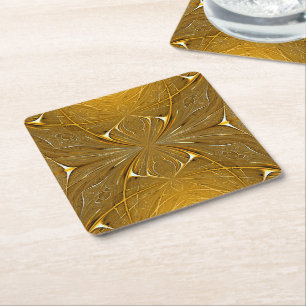 Porta-copo De Papel Quadrado Design de Padrão Dourado de Metal Faux